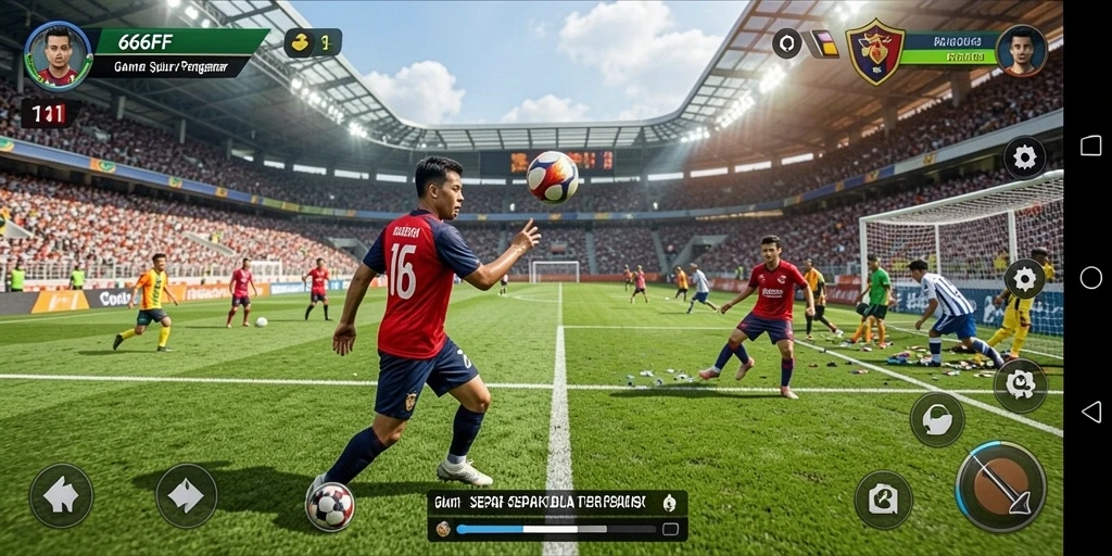 Screenshot menampilkan aksi seru dalam permainan sepak bola 666FF.