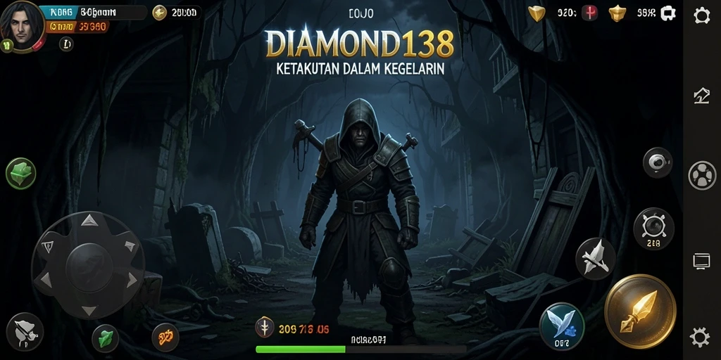 Tampilan gameplay menegangkan dari DIAMOND138 dalam suasana gelap dan menyeramkan.
