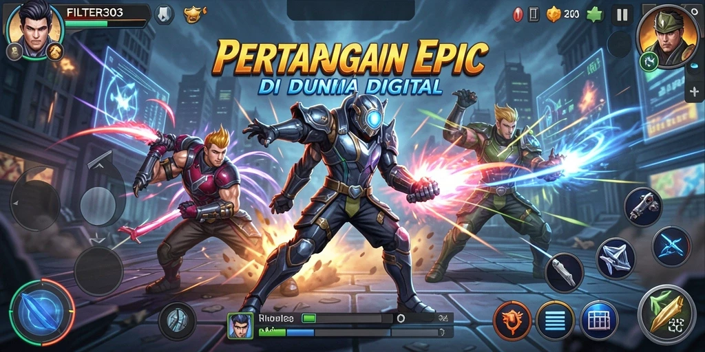 Gameplay dinamis FILTER303 dengan aksi pertarungan yang seru.