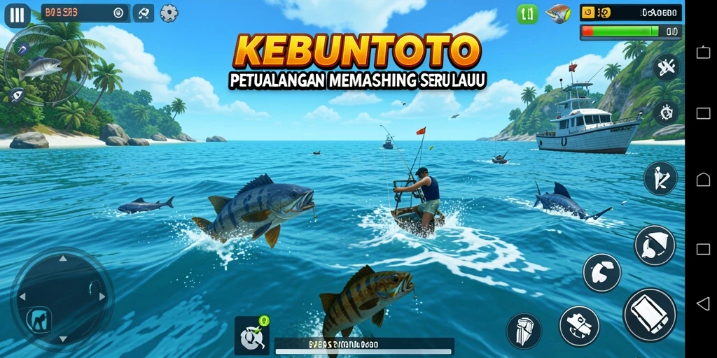 Screenshot KEBUNTOTO yang menunjukkan aksi memancing di laut biru.