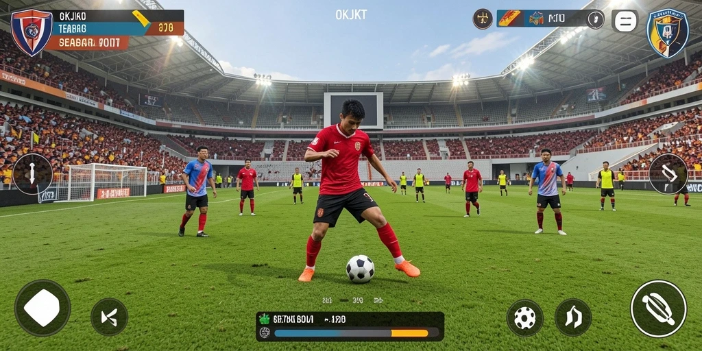 Tampilan gameplay sepak bola yang seru dan mendebarkan di OKJKT.