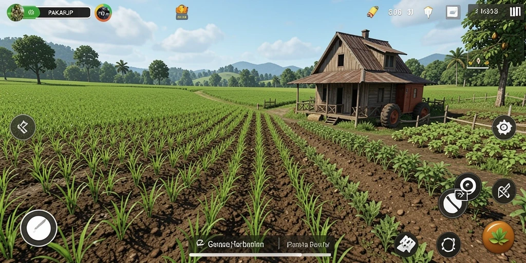 Tampilan gameplay PAKARJP yang menampilkan aktivitas pertanian yang menarik.
