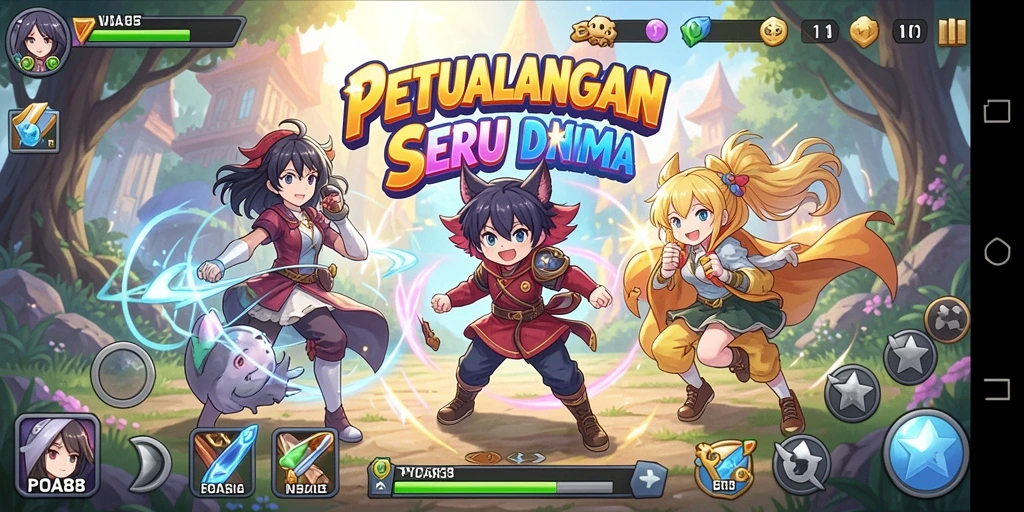 Screenshot menunjukkan aksi mendebarkan dalam game Anime.