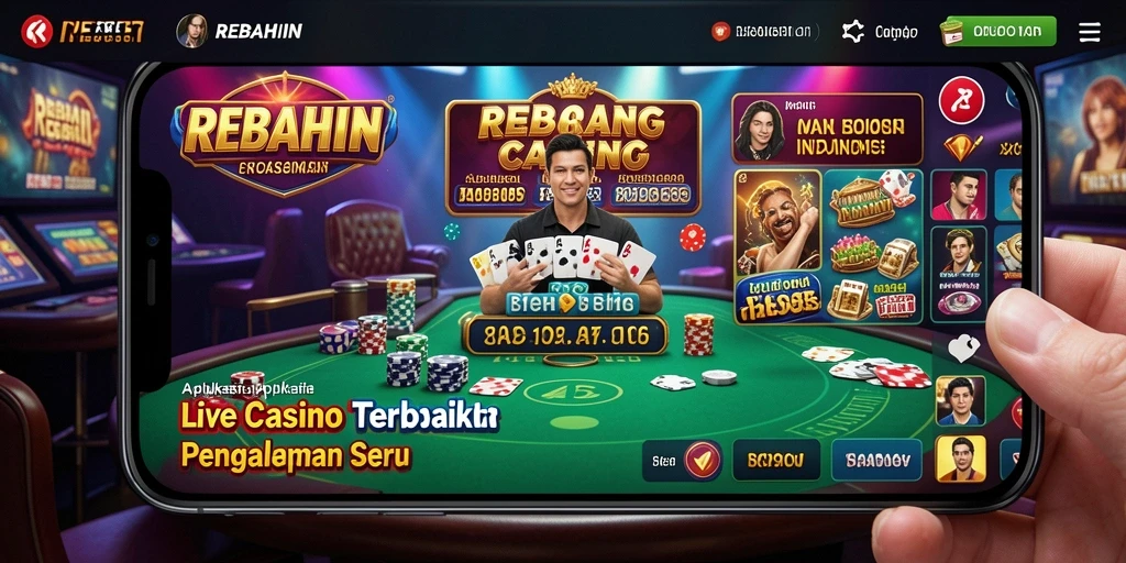 Screenshot permainan Live Casino di REBAHIN yang menunjukkan dealer nyata dan suasana kasino.