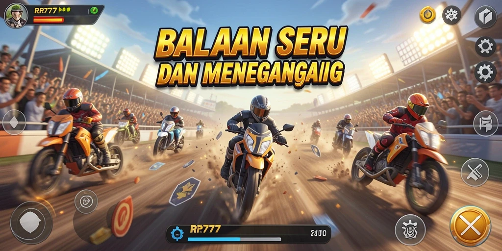 Tampilan gameplay menegangkan di RR777 dengan adrenalin balapan.